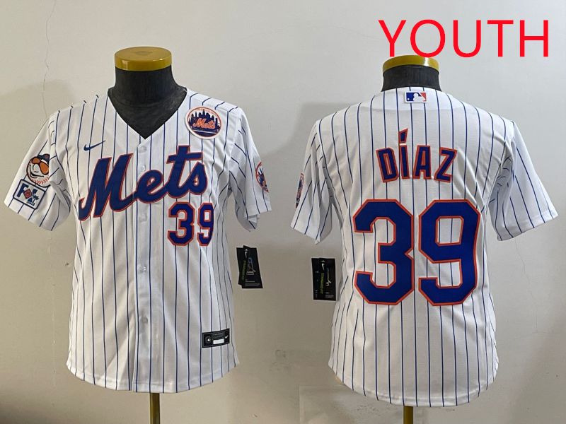 Youth 2025 New York Mets 39 Diaz White Stripe Game Nike MLB Jersey style 1